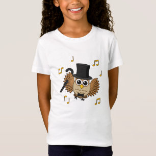 Camiseta Coruja Dançarina Bonita com Cartoon de Notas de Mú