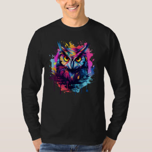 Camiseta Coruja de Arte Esmagada Colorida Ocidental