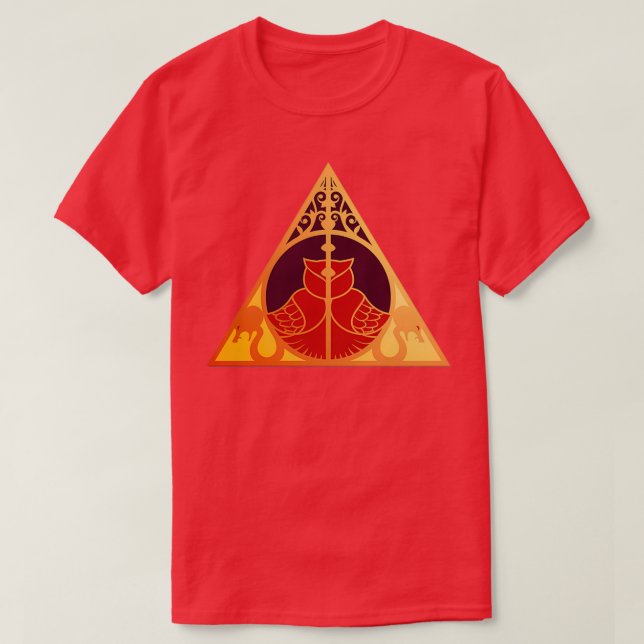 Camiseta Coruja de artefato e ouro vermelho (Frente do Design)