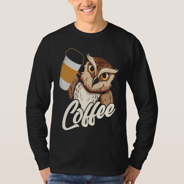 Camiseta Coruja de Café com Impressão na Parte de Trás (Frente)