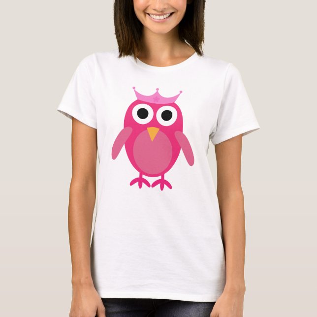 Camiseta Coruja de Cartoon Rosa Bonita Princesa (Frente)