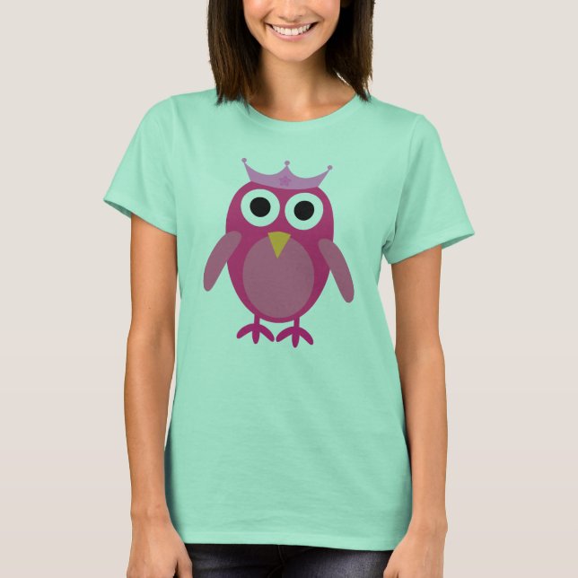 Camiseta Coruja de Cartoon Rosa Bonita Princesa (Frente)