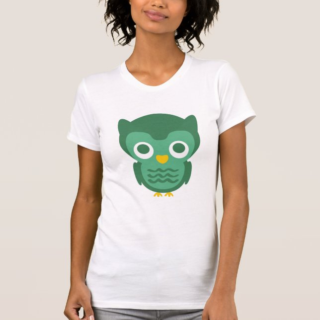 Camiseta Coruja De Cartoon Verde E Amarelo 2 (Frente)