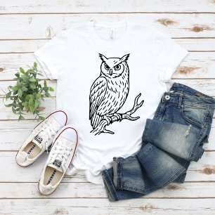 Camiseta Coruja-de-chifres na Linha de Arte do Galho