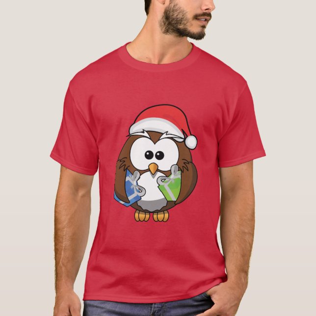 Camiseta Coruja De Natal Bonita Com Presentes (Frente)
