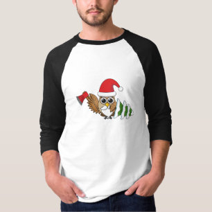 Camiseta Coruja de Natal com Ax e Árvore de Pinheiro de Nev