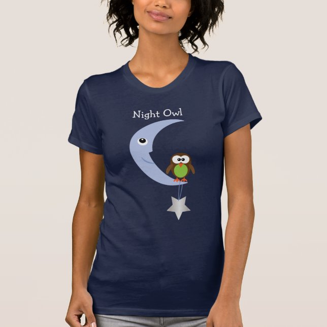Camiseta Coruja de noite bonito dos desenhos animados com (Frente)