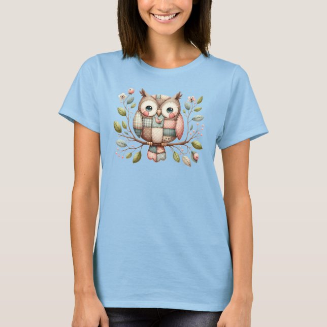 Camiseta Coruja de Patchwork na Floresta Caprichosa (Frente)