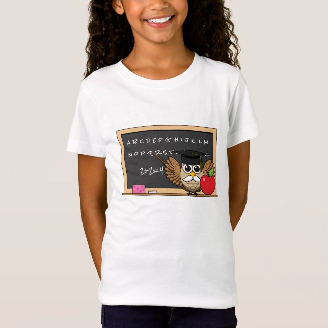 Camiseta Coruja de Professores Bonita com Cartoon Apple (Frente)