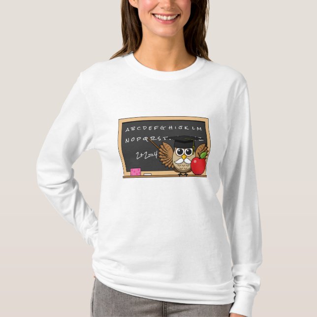 Camiseta Coruja de Professores Bonita com Cartoon Apple (Frente)