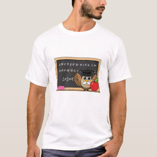 Camiseta Coruja de Professores Bonita com Cartoon Apple