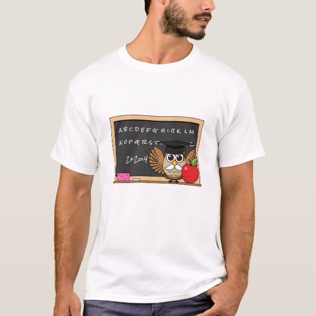 Camiseta Coruja de Professores Bonita com Cartoon Apple (Frente)