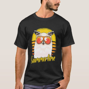 Camiseta Coruja de Verão Retro Sunset Beach Fogueiras