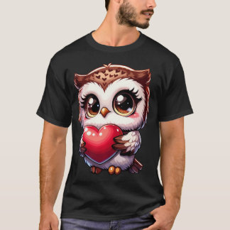 Camiseta Coruja Dia de os namorados Coração Kawaii Coruja P