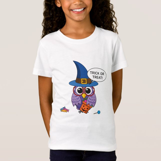 Camiseta Coruja do Assistente de Cartoons - Trick ou Tratar (Frente)