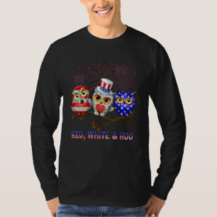 Camiseta Coruja do Dia 4 de Julho Infantil Vermelho Branco