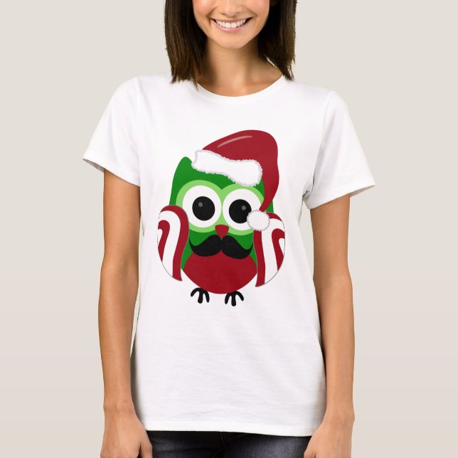Camiseta Coruja do papai noel do Natal do bigode (Frente)