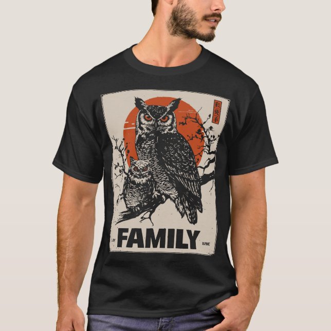 Camiseta Coruja e coruja-coroa - Família Selvagem Vigorosa (Frente)