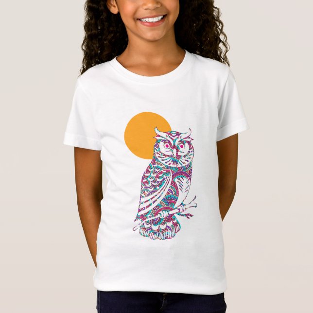 Camiseta Coruja e lua coloridas (Frente)