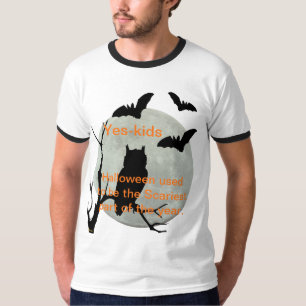 Camiseta Coruja e Morcegos Brancos de Halloween
