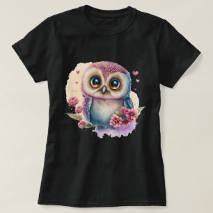 Camiseta Coruja em Aquarela Rodeada por Flores Vibrantes