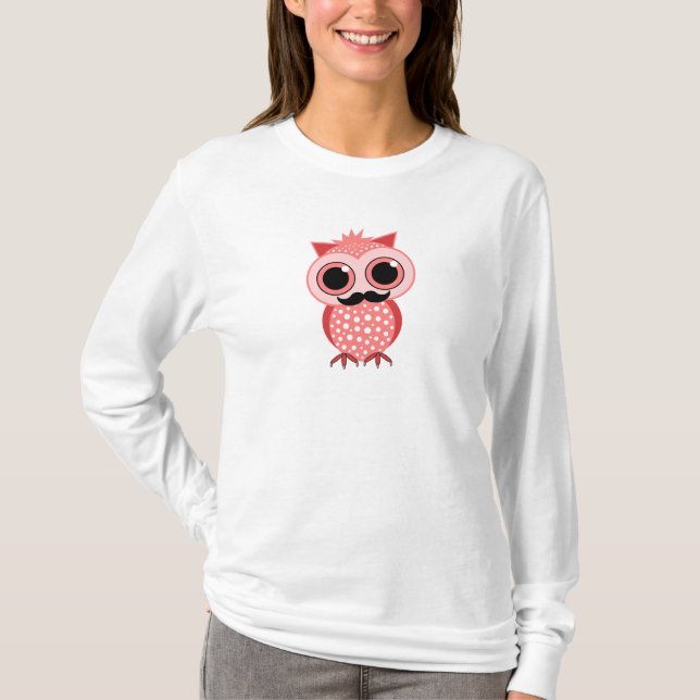 Camiseta coruja engraçada com bigode (Frente)