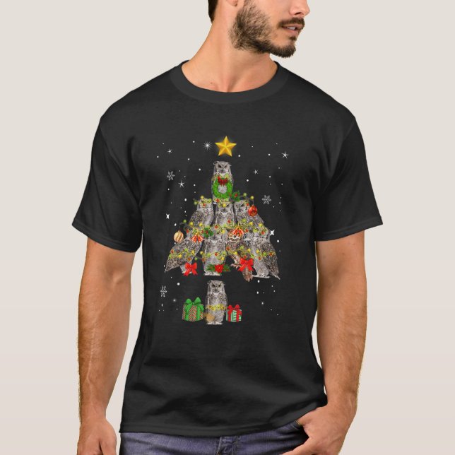 Camiseta Coruja Engraçada Família Árvore de Natal Lig (Frente)