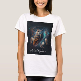 Camiseta Coruja Espacial Mística com Arte de Apanhador de S