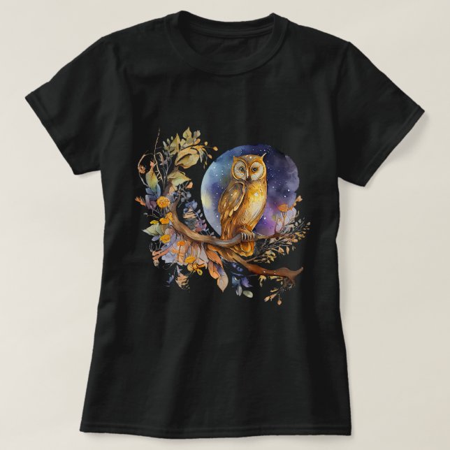 Camiseta Coruja-Espírito-Coruja Adega-Pássaros-Brancos (Frente do Design)
