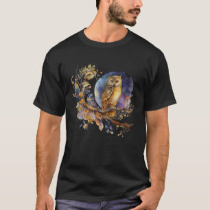 Camiseta Coruja-Espírito-Coruja Adega-Pássaros-Brancos