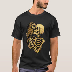 Camiseta Coruja Esqueleto Halloween Ossos Caveira Gótico Pá