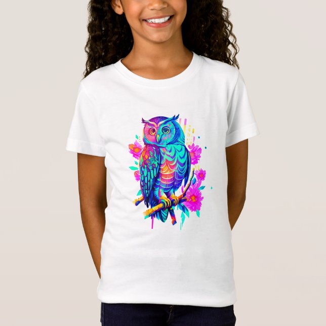 Camiseta Coruja floral néon (Frente)