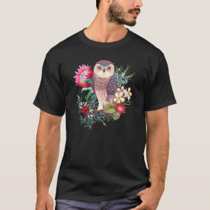 Camiseta Coruja Florestal Com Flores E Borboletas