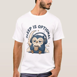 Camiseta Coruja Fofa Amante de Café, Sono é Opcional