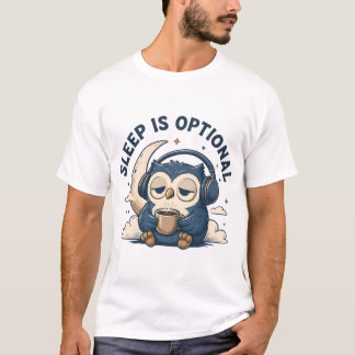 Camiseta Coruja Fofa Amante de Café, Sono é Opcional