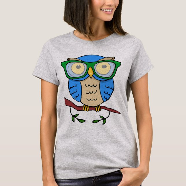 Camiseta Coruja Fofa com Óculos Verde (Frente)