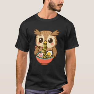 Camiseta Coruja Fofa Comendo Ramen Kawaii Amante da Comida