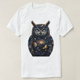 Camiseta "Coruja Húngara com Planetas Estrelas Galáxia Cósm