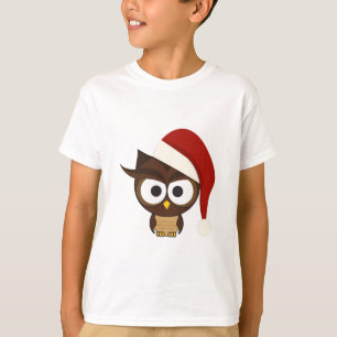 Camiseta Coruja irritada que veste o chapéu do papai noel