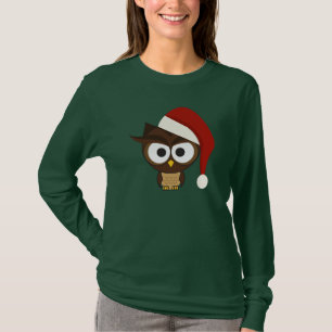 Camiseta Coruja irritada que veste o chapéu do papai noel