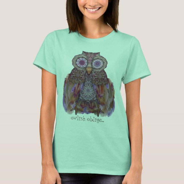 Camiseta Coruja mágica com rendas e penas (Frente)