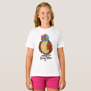 Camiseta Coruja mágica da aguarela com penas do arco-íris