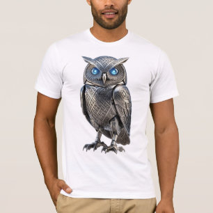 Camiseta Coruja Mecânica Celta Prata Estilo Steampunk