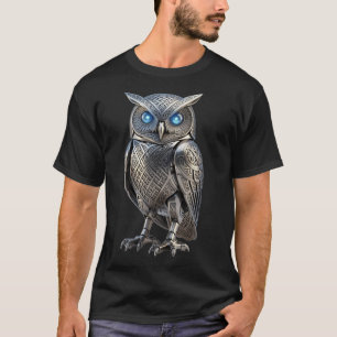 Camiseta Coruja Mecânica Celta Prata Estilo Steampunk