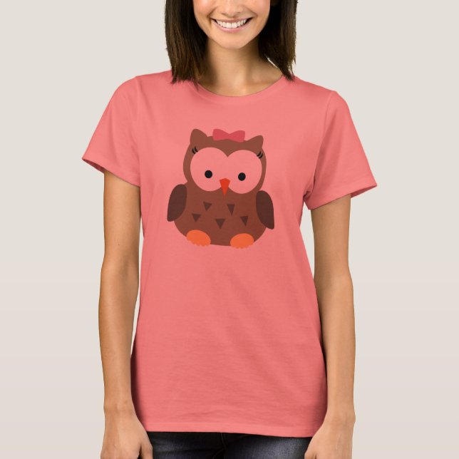 Camiseta Coruja-menina-branca com Arco rosa (Frente)