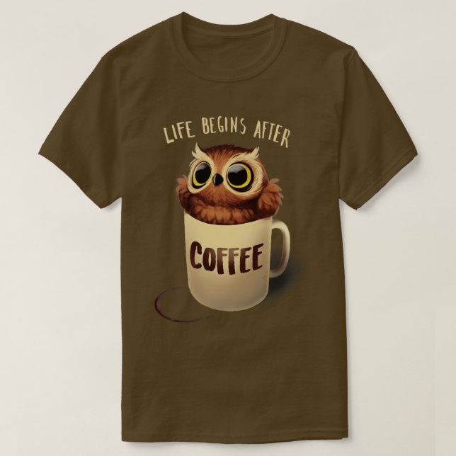 Camiseta Coruja Noturna Fluffy Cute Bird Morning Café (Frente do Design)
