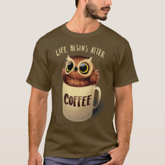 Camiseta Coruja Noturna Fluffy Cute Bird Morning Café