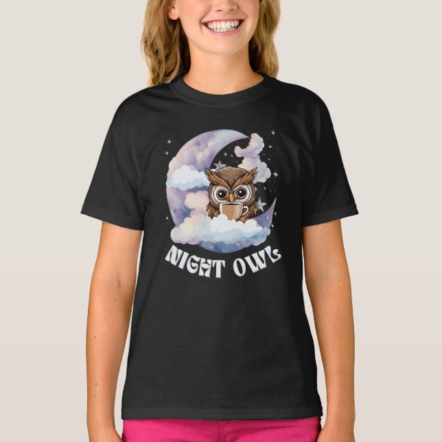 Camiseta Coruja noturna irritável tomando café (Frente)
