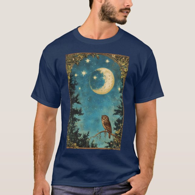 CAMISETA CORUJA NOTURNA LUA CHEIA E NOITE ESTRELADA (Frente)