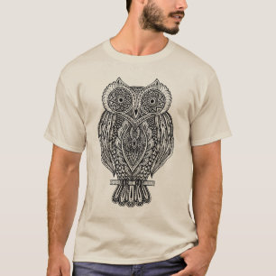 Camiseta Coruja ornamentado tirada mão inspirada